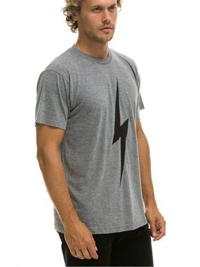 Aviator Nation Grey Tee with Black Lightning Bolt